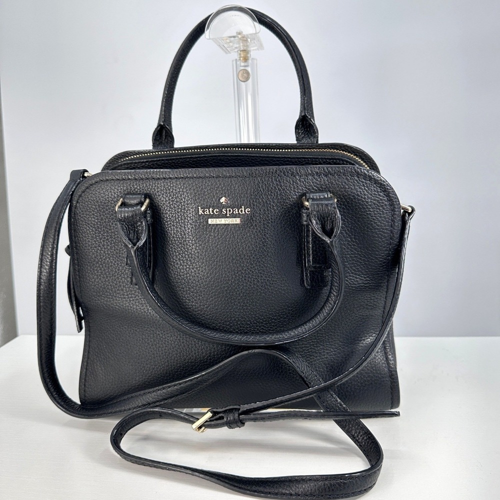 Kate Spade Pebbled Leather Triple Compartment Satchel Crossbody Bag BLK Capsule